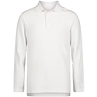 Boys' School Uniform Adaptive Long Sleeve Polo Shirt, Velcro Closure & Faux Buttons, Comfortable Pique Fabric