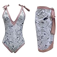 Womens Bathing Suit Tankini Tops Womens 14 Swim Top Floral Print 1 Piece Swimwear+1 Piece Coffon Cover UP Two