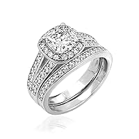 Amazon Collection Sterling Silver Platinum Plated Infinite Elements Cubic Zirconia Cushion Halo Ring