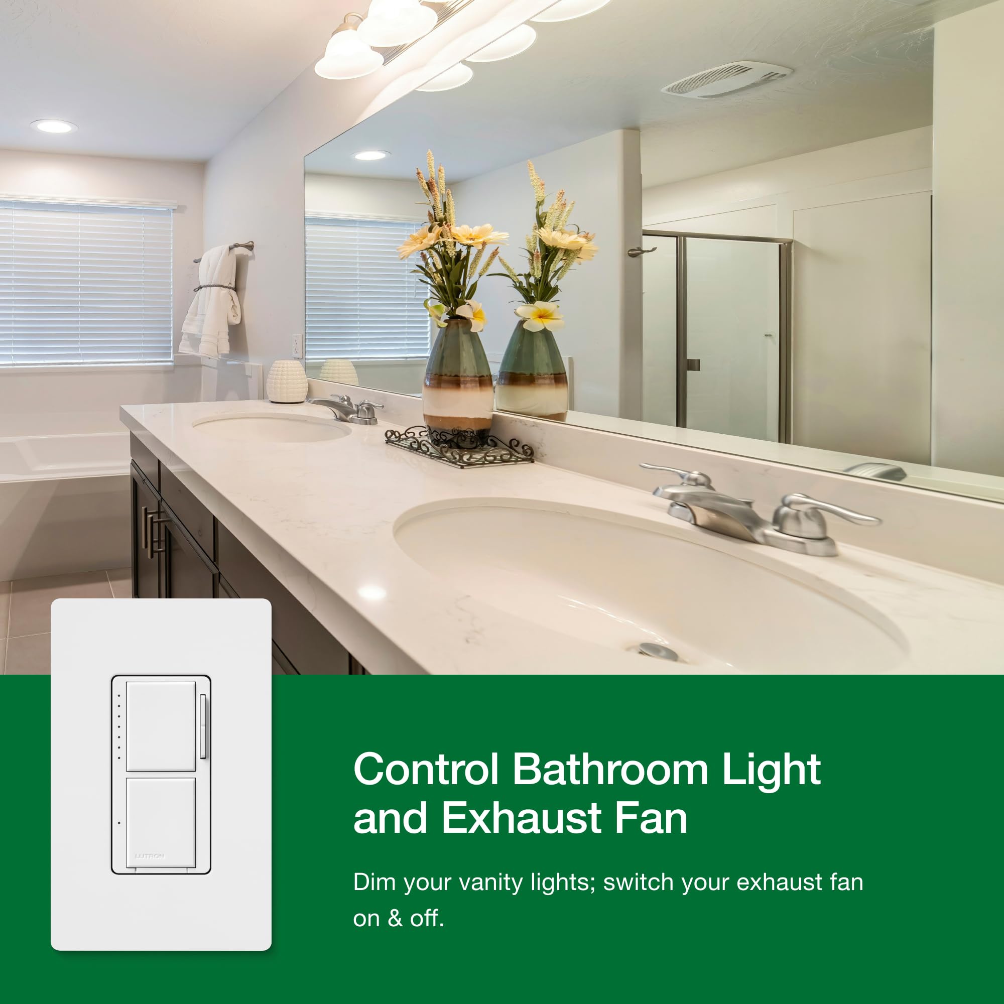 Lutron Maestro LED+ Dual Dimmer and Switch | 75-Watt LED Bulbs/2.5A Fans, Single-Pole | MACL-L3S25-WH | White