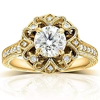 Kobelli Antique Style Round Moissanite Engagement Ring 1 1/5 CTW 14k Yellow Gold