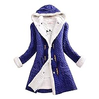 Plus Size Cardigan Coat for Women 2 in 1 Knit Coarse and Fuzzy Fleece Casual Solid Color Horn Button Closure Winter Hooded Tops Sweaters(Blue 5XL)