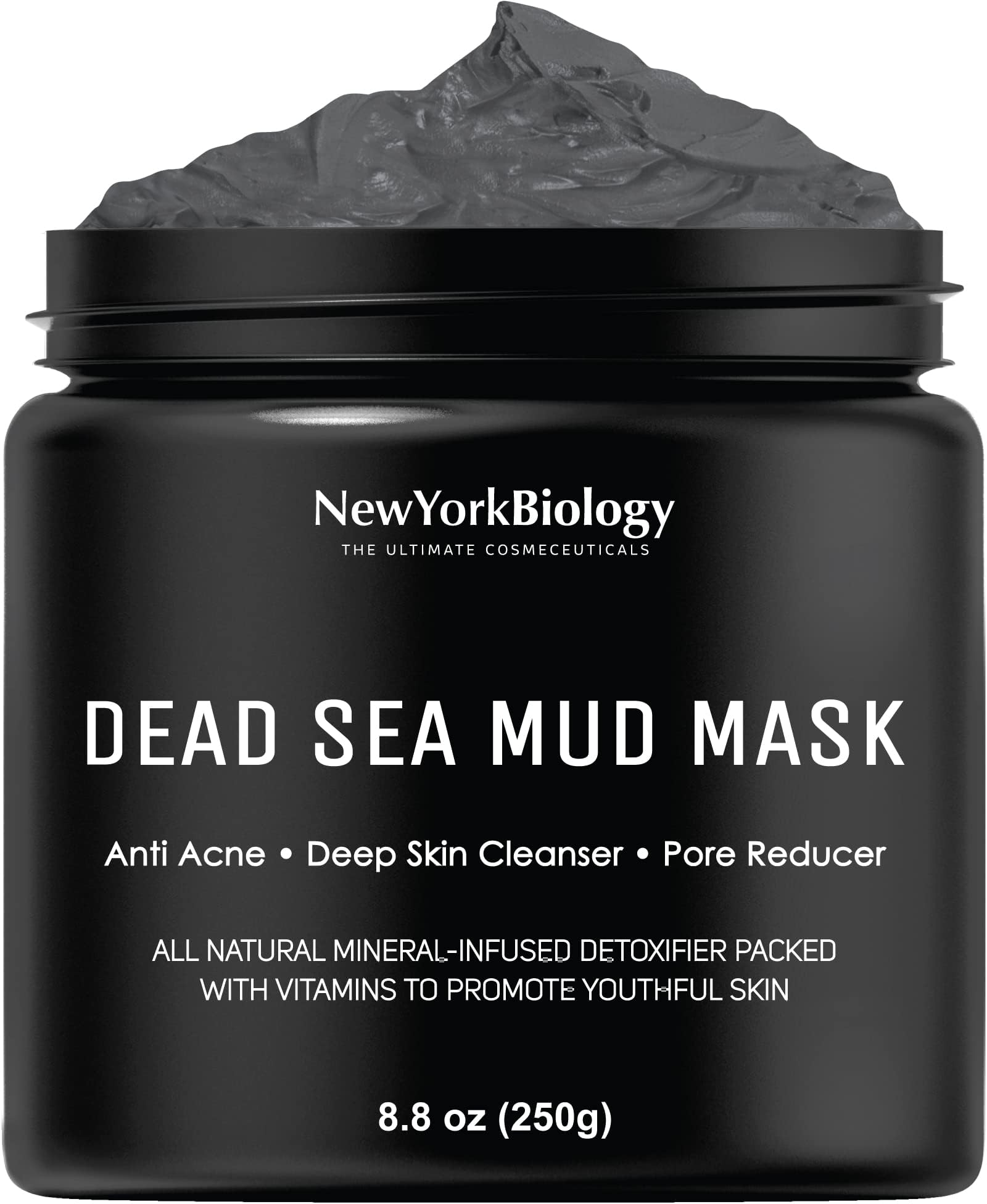 New York Biology Dead Sea Mud Mask for Face and Body 8.8oz with 3 pcs Face Mask Brush Applicators - Spa Quality Pore Reducer for Acne, Blackheads and Oily Skin - Silicone Face Brushes for Mud Masks