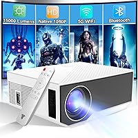 Projector with Wifi and Bluetooth, Native 1080P 15000 Lumens 500 ANSI Mini Projector, Portable Projector Video Projector Compatible with iOS/Android/TV Stick/PS4/HDMI/PPT/USB