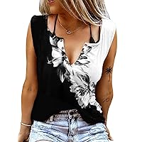 Tank Top for Women Sexy V Neck Casual Basic Tops Tie Dye Sleeveless Shirts with Ring Hole Country Music Style T-Shirts