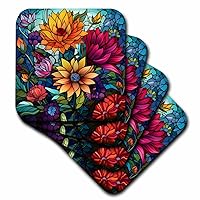 3dRose Pretty and Colorful Image of Stained Glass Flowers Background - Coasters (cst-384264-1)