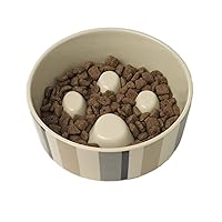 PetRageous 12017 Metro Slowfeed Dishwasher Safe Dog Food Bowl with 4-Cup Capacity 7-Inch Diameter 2.25-Inch Tall for Medium and Large Dogs and Cats, Multi-Colored,Off-White