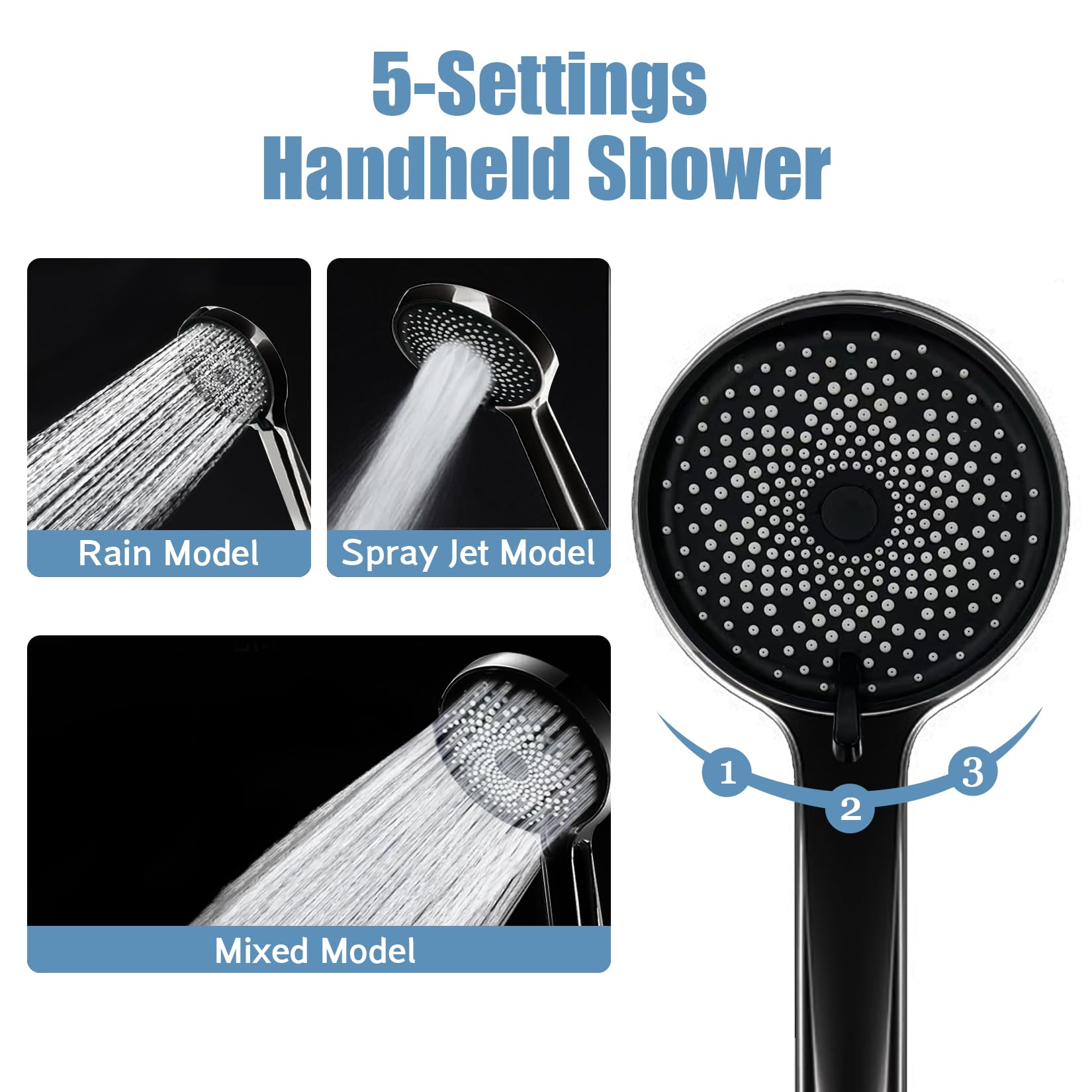 Shower Head,8”Rain Shower Head with Handheld Spray Combo with 11'' Angle Adjustable Extension Arm/Flow Regulator/Shower System,High Pressure Rainfall Shower Head Clean Bathroom,Matt Black