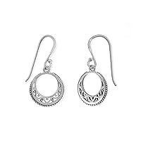 Boma Jewelry Sterling Silver Bohemian Crescent Moon Dangle Earrings