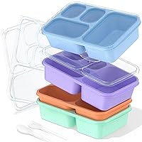 Bento Lunch Box Set - 4 Meal Prep Containers for Kids & Adults, Thickened and Easy-to-clean Lunch Box Containers, Stackable, Microwave Safe, BPA-Free (Wheat(Purple/Green/Blue/Orange))