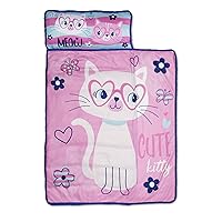 Funhouse Cute Kitty Cat Kids Nap Mat Set – Includes Pillow and Fleece Blanket – Great for Girls Napping during Daycare or Preschool - Fits Toddlers, Pink