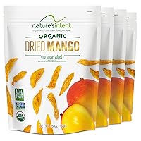 Nature's Intent Organic Dried Mango - 4 Pack x 3.5 Ounce - A Healthy Snack - Vegan, Vegetarian, USDA Organic, Non-GMO, and Gluten-Free with No Added Sugars, or Preservatives - Real Dried Fruit