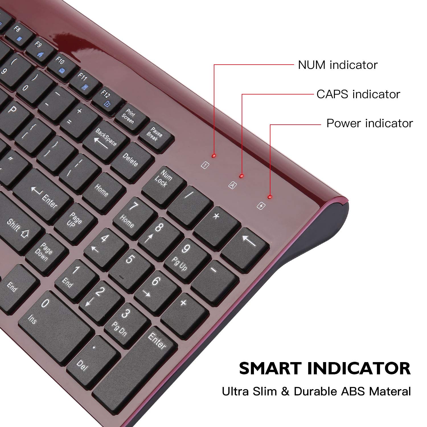 Wireless Keyboard and Mouse Combo, cimetech Compact Full Size Wireless Keyboard and Mouse Set 2.4G Ultra-Thin Sleek Design for Windows, Computer, Desktop, PC, Notebook - (Wine red)
