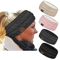 4 Pack Womens Winter Headbands Fuzzy Fleece Lined Ear Warmer Cable Knit Thick Warm Crochet Headband Gifts