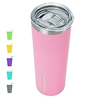 BJPKPK Skinny Insulated Tumbler, Stainless Steel Reusable Slim Insulated Travel Coffee Cup with Lid,Light Pink,20oz/600ml
