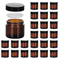 2oz Jars with Lids, Hoa Kinh 24 Pack Amber Glass Jars with Lids Empty Cosmetic Containers Round Airtight Glass Jar with Inner Liners and black Lids for Storing Lotions, Powders, and Ointments