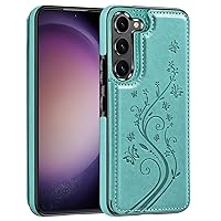 Korecase for Samsung Galaxy S24 Butterfly Leather Wallet Case with Card Holder Double Magnetic Clasp Back Flip Protective Cover for Samsung Galaxy S24 5G,Mint Green