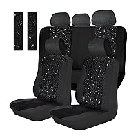 Bling Car Seat Cover Full Set Velvet Seat Cover for Women Breathable Full Set Vehicle Seat Protector Black Mesh Auto Seat Cover Universal Fit for Most of Sedan, SUV, Truck, Minivan Airbag Compatible
