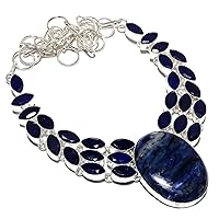 Sodalite, Blue Sapphire Gemstone 925 Sterling Silver Necklace 18