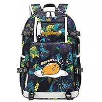 Gudetama Travel Backpack,Large Capacity Bookbag Wear Resistant Knapsack with USB Charging/Headphone Port