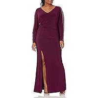 Xscape Women's Plus Size Ity Bead Long Sleeve Dress