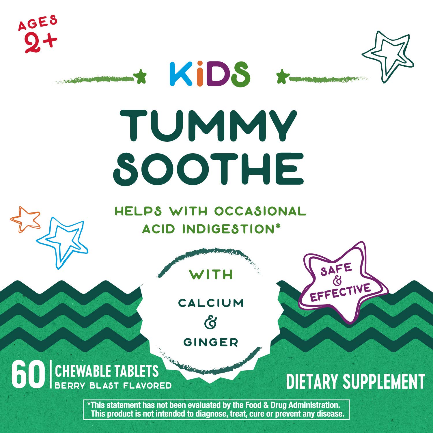 Nature’s Way Kids Tummy Soothe, with Calcium & Ginger, Berry Blast Flavored, 60 Vegetarian Chewables