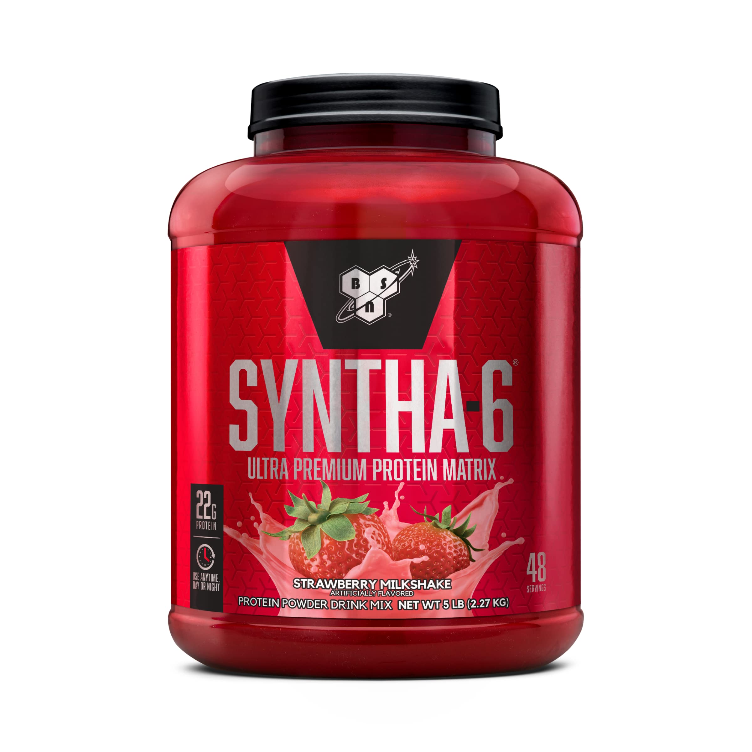 BSN SYNTHA-6 Whey Protein Powder, Strawberry Protein Powder with Micellar Casein, Milk Protein Isolate, Strawberry Milkshake, 48 Servings (Packaging May Vary)