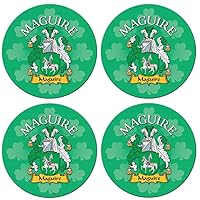 Maguire Irish Family Surname Round Cork Backed Coasters Set of 4