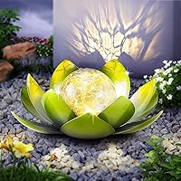 Huaxu Solar Outdoor Light Garden Decoration Crackle Globe Glass Waterproof LED Metal Green Lotus Flowers Gift for Garden,Patio,Lawn,Walkway,Tabletop,Ground