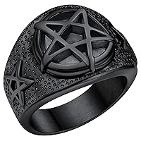 FaithHeart Silver Pentacle Rings Mens Punk Stainless Steel Wicca Star Band Rings Jewelry for Rapper Size 10