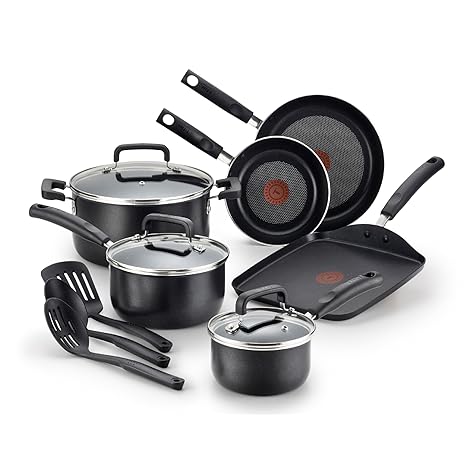 Signature Nonstick Cookware Set 12 Piece Oven Safe 350F Pots and Pans, Dishwasher Safe Black