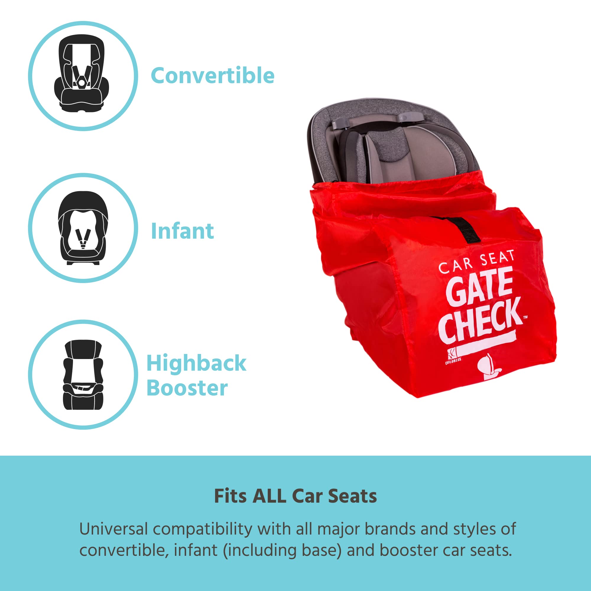 J.L. Childress Gate Check Bag - Air Travel Bag - Fits Convertible Car Seats, Infant carriers & Booster Seats, Red