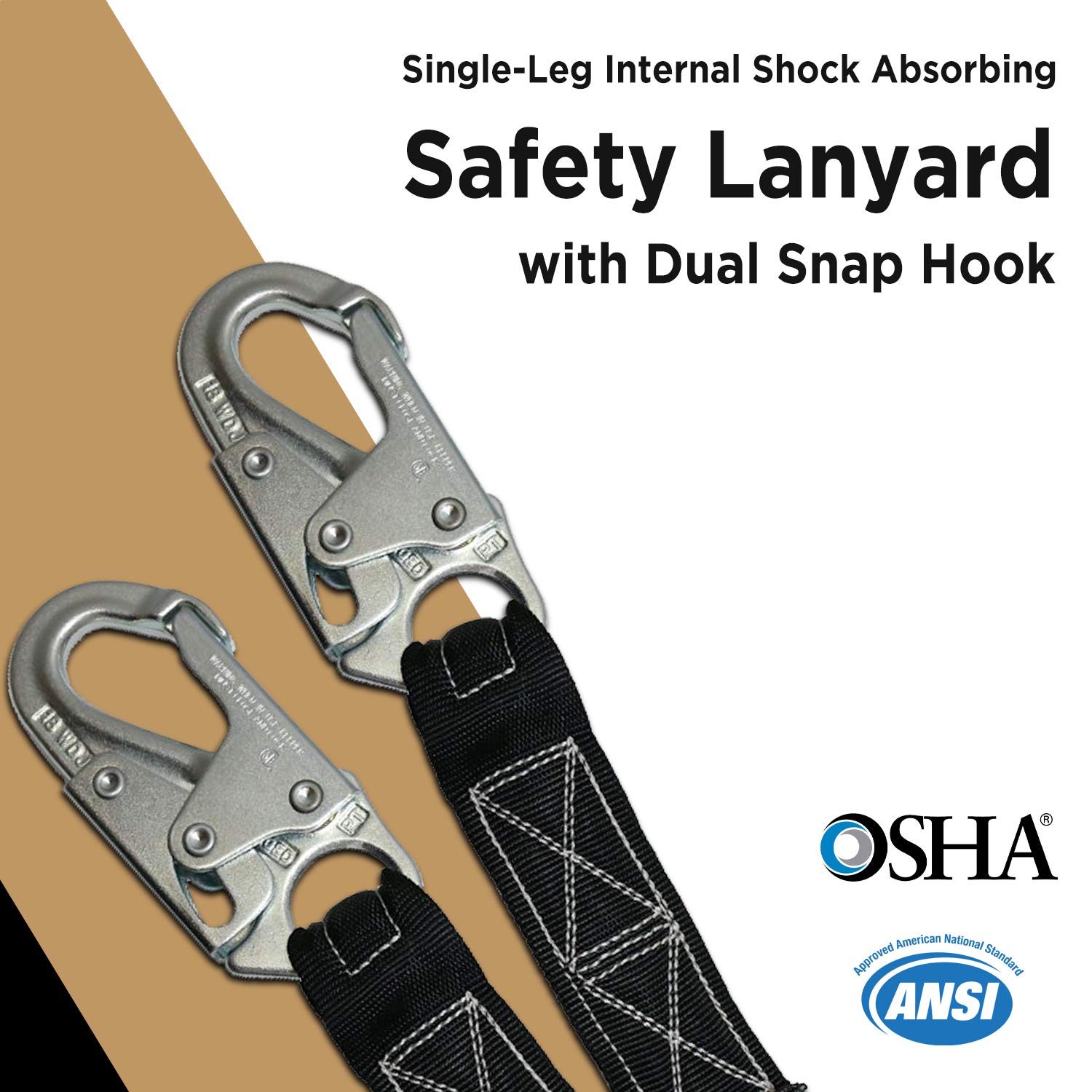 AFP 6 FT Single Leg Internal Shock Absorbing Safety Lanyard with Dual Snap Hooks