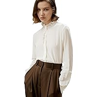 LilySilk Womens Silk Shirt Ladies 100% Double Layer Crepe 18MM Silk Blouse with Decorative Ruffles for Leisure