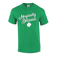 Funny St Patricks Day Magically Delicious Script Graphic Short Sleeve T-Shirt-Mediu Irish Green