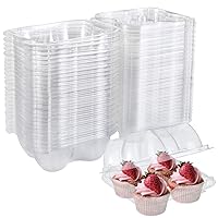 Bekith 60 Count 4-Compartment Plastic Cupcake Containers - Disposable Cupcake Trays Holder Carrier Box with Lids for Cupcakes & Muffins - Hinged Lock Cupcake Clamshell - Deep Cups for Cupcake Storage