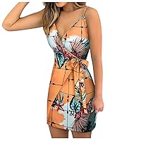 Women's Casual Dresses Camisole Beach Cover up and Kaftans Wraps V Neck Backless Wrap Waist Sleeveless Summer Sundress Daily Wear Streetwear(4-Orange,6) 0352