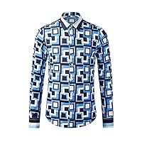 通用 Men's Shirts Irregular Geometric Checkered Pattern Digital Printing Men's Long Sleeve Shirts