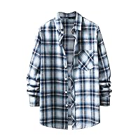 Men's Plaid Flannel Shirt Casual Button Down Lightweight Shirts Long Sleeve Collared Shirts Plaid Shirt for Men