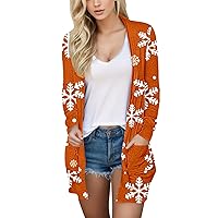Cardigan Sweaters for Women Casual Print Long Sleeve Pocket Open Front Loose Coat Outerwear For Home Halloween