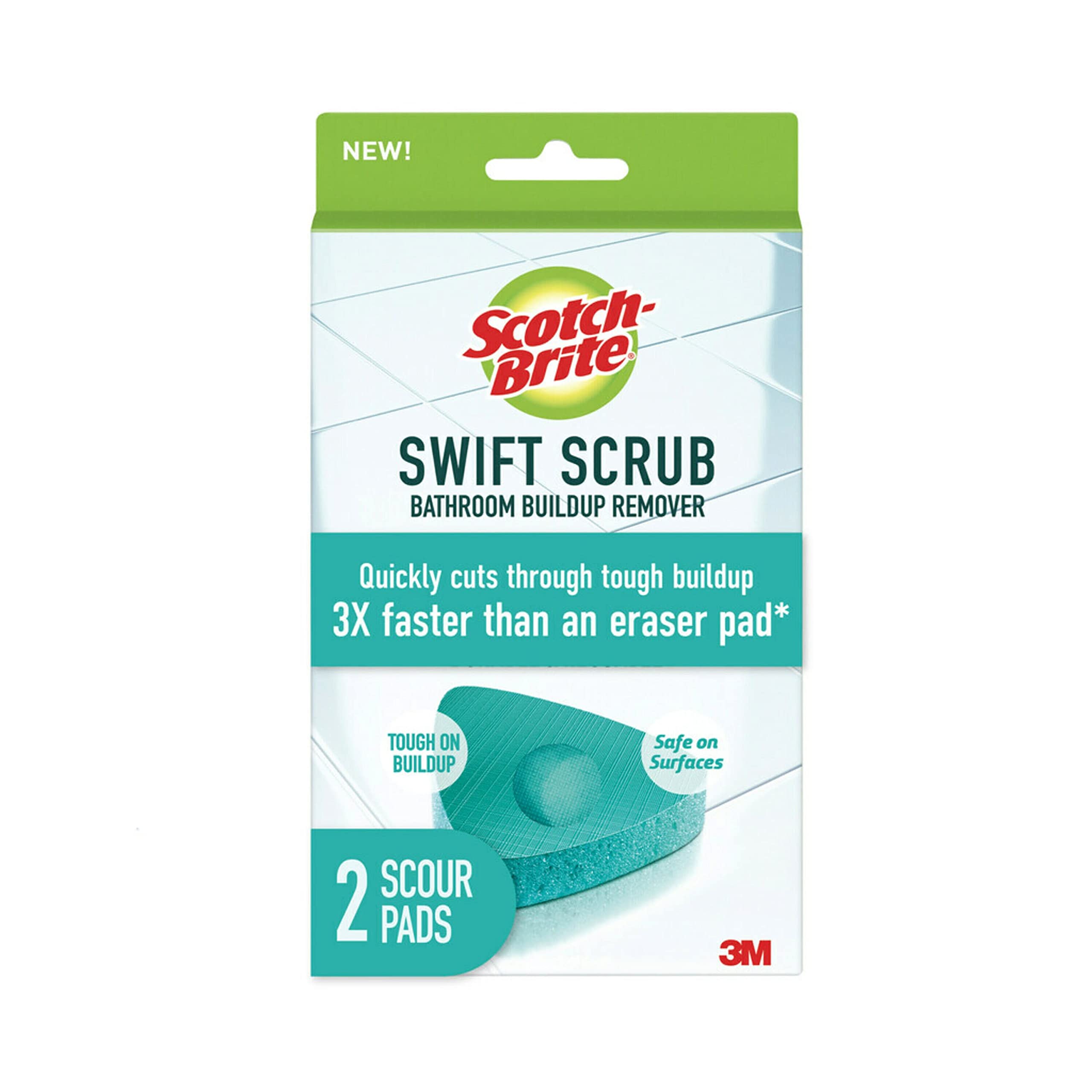Scotch-Brite Swift Scrub, Bathroom Buildup, Glass Door, Shower and Bath Cleaner, Soap Scum Remover, 3X Faster Than an Eraser Pad, 2 Count
