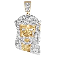 10K Yellow Gold Mens Diamond Jesus Christ Messiah Head Necklace Pendant 7/8 Ctw.