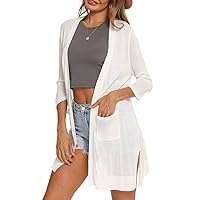 LYHNMW Women's Cardigan Casual 3/4 Sleeve or Long Sleeve Lightweight Open Front Long Knited Cardigan with Pocket