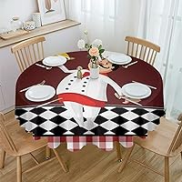 Round Tablecloth Waterproof & Stainproof Tablecloths, Fat Chef Wipeable Table Cloth Wrinkle-Free for Dining/Party/Wedding Buffalo Plaid Checked Flag Accessories