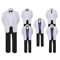 5-7pc Formal Black White Suit Set Navy Blue Bow Necktie Vest Boy Baby Sm-20 Teen