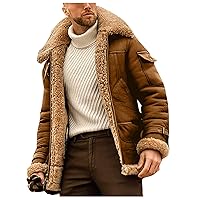 Men Fleece Jacket Button Down Winter Lapel Coat Retro Plain Windbreaker Heated Jacket