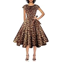 PUKAVT Women's 1950 Boatneck Cap Sleeve Vintage Swing Cocktail Party Dress with Pockets