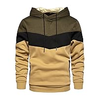 Men's Spliced Warm Cashmere Hooded Sweatshirt Novelty Pullover Fleece Long Sleeve Casual Color Block Sweatshirt