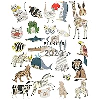 Animals collage art Planner 2023: Canadian One year daily, weekly and monthly planner with holidays and note space 8.5 x 11 In, Large planner 394 pages.