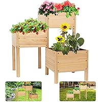 Aulock 3-Tiered Wooden Raised Garden Bed - Adjustable Raised Planter Boxes, Large Space Elevated Flower Beds with Legs for Indoor Outdoor Vegetable Herb